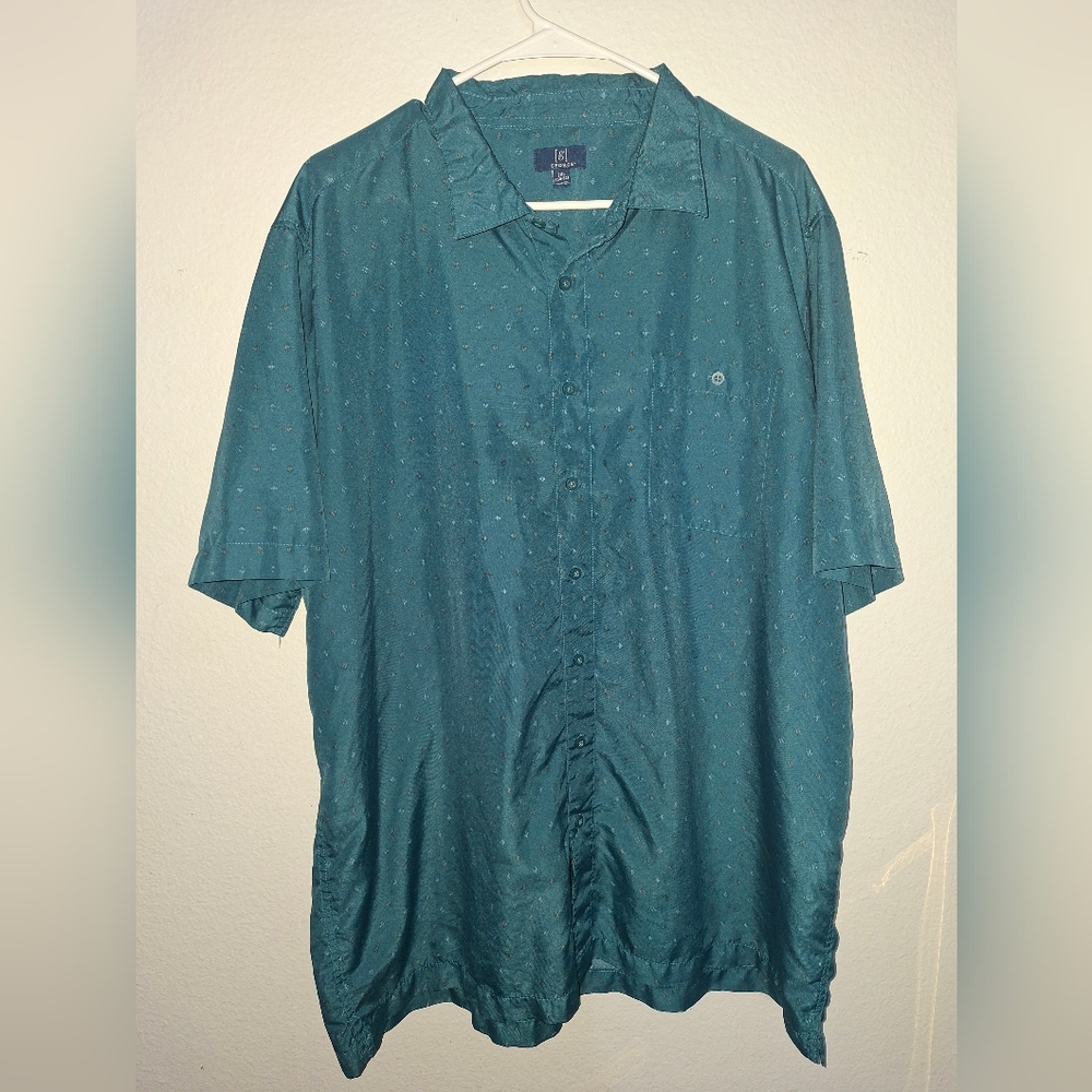 George Men's Teal Casual Short-Sleeve Button-Down Microfiber Printed Shirt